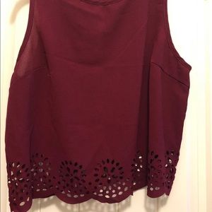 Burgundy Cut Out Lace Tank